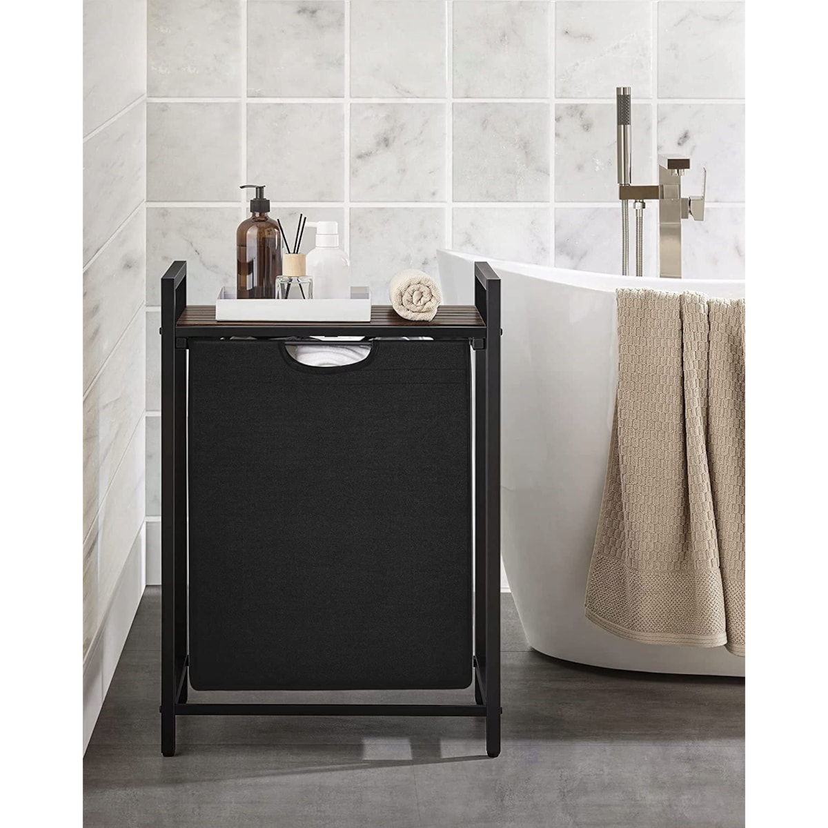 Szafka Łazienkowa Kosz 50X33X72 Cm Czarny, Rustykalny Brąz