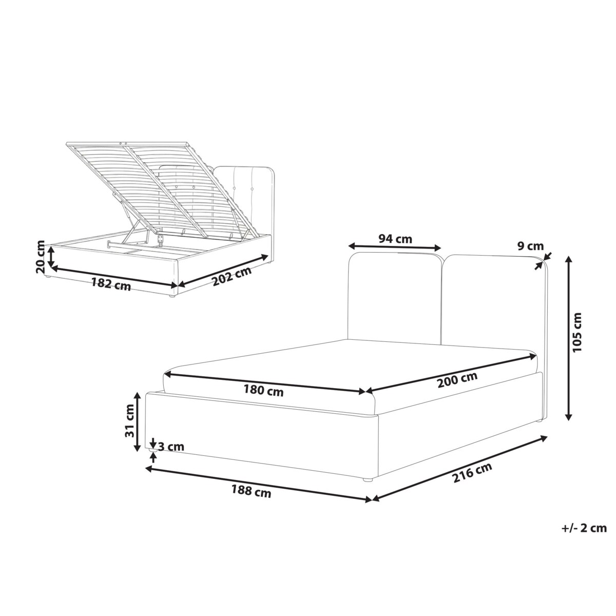 Łóżko z pojemnikiem ARBOIS 180 x 200 cm Beżowoszary