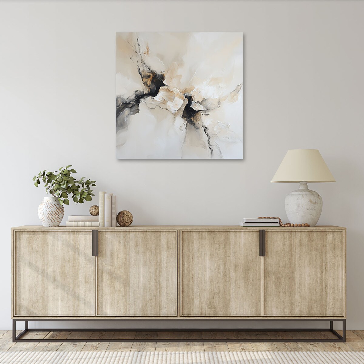 Feeby Obraz na płótnie, Abstrakcja beżowy czarny imitacja farby 60x60