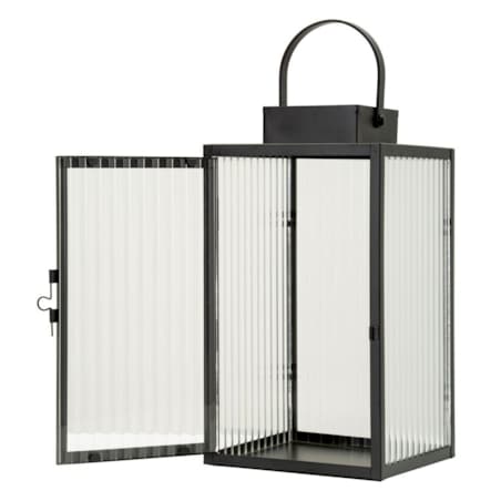 Lampion dekoracyjny Simply, kolor czarny, metal i szkło, 15,5 x 15,5 x 28,5 cm, styl nowoczesny, dekoracja do salonu, Mauro Ferretti