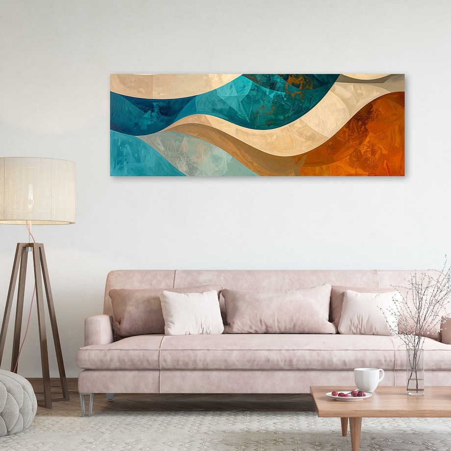Obraz do salonu sypialni biura loftu, Abstrakcyjne kształty beżowy turkusowy