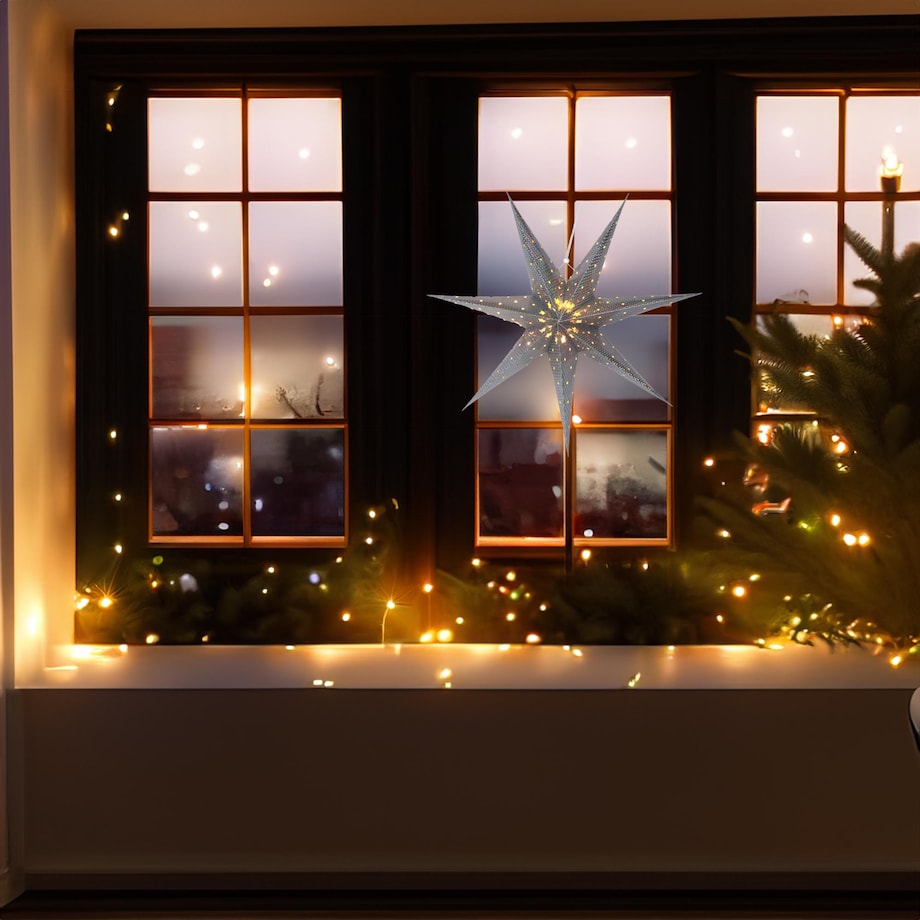Gwiazda Papierowa Świąteczna Ozdoba Na Okno Wisząca Świecąca Srebrny 60 Cm