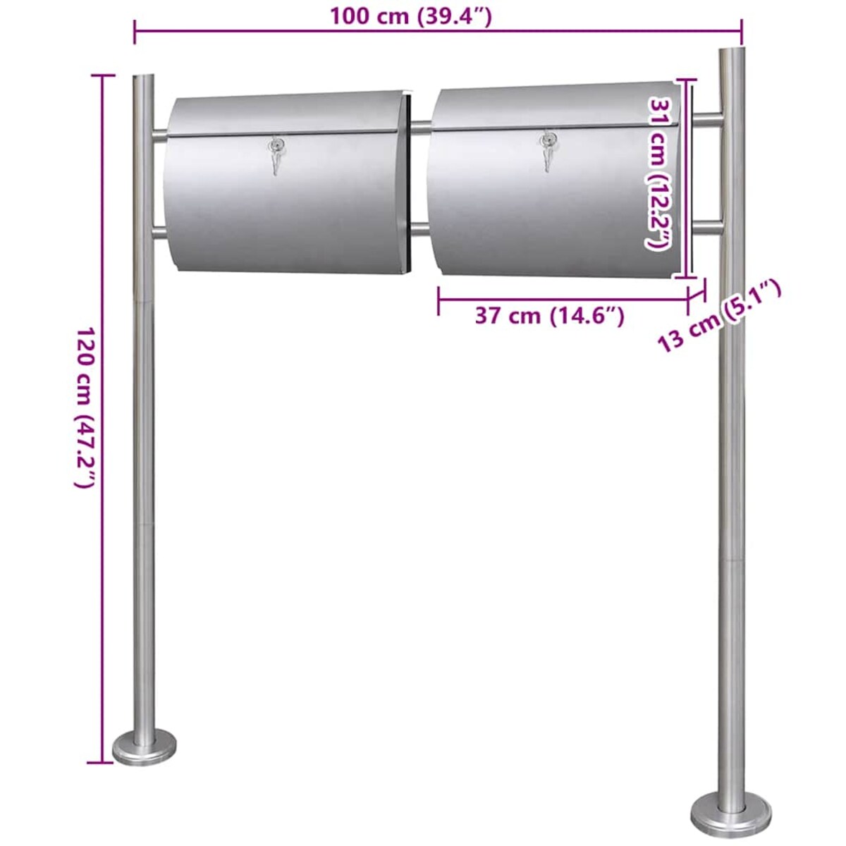 Podwójna skrzynka na listy ze stali nierdzewnej na stojaku