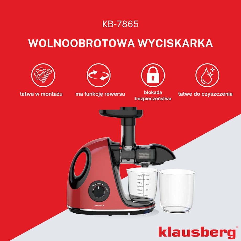 Sokowirówka wolnoobrotowa 150W do owoców i warzyw COLD PRESS KLAUSBERG KB-7865