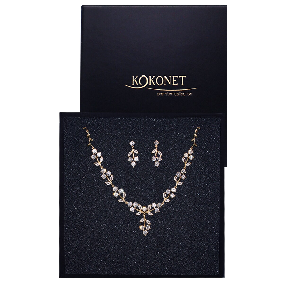 Zestaw biżuterii BOHO listki złoty pozłacany naszyjnik kolczyki w PUDEŁKU