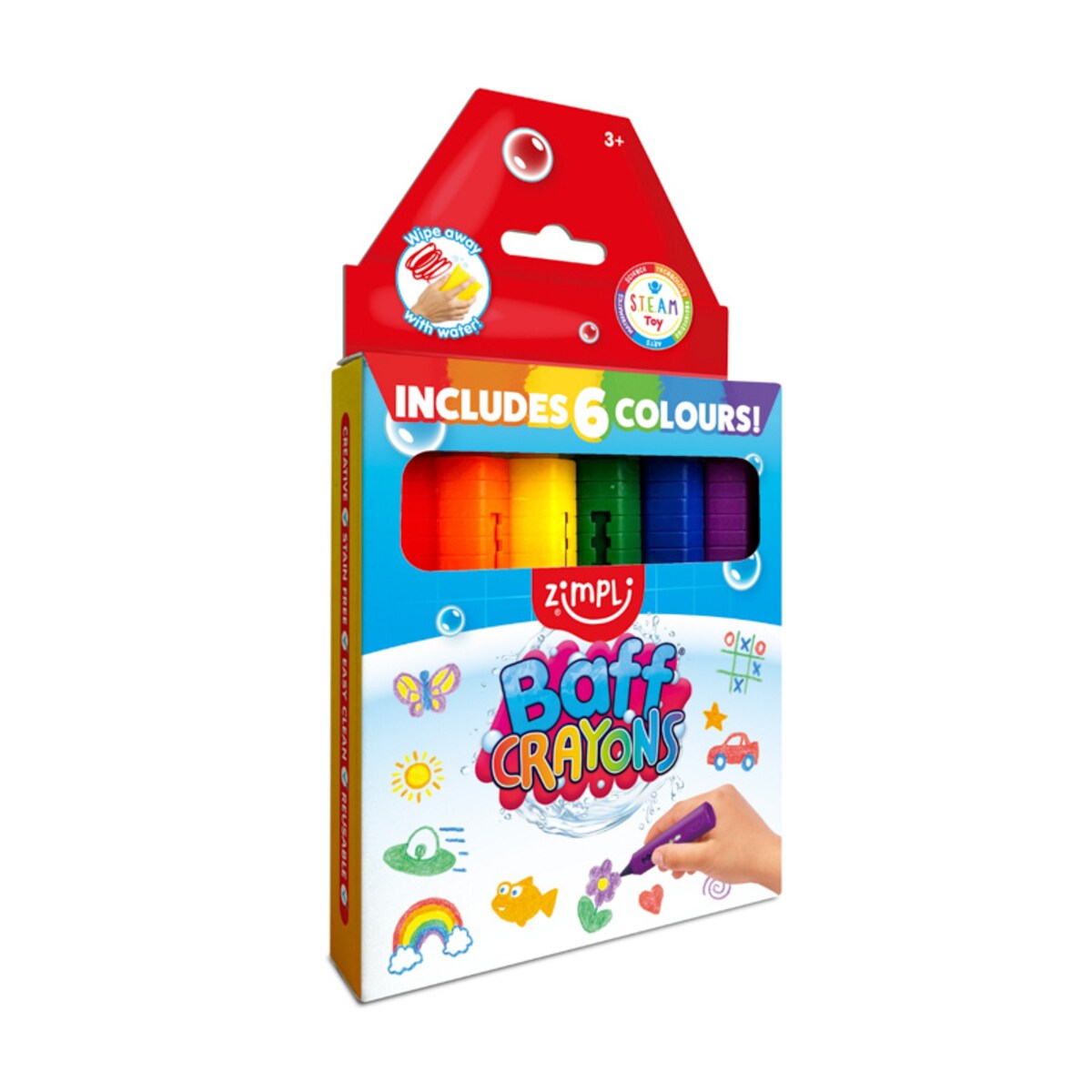 Kredki do kąpieli dla dzieci do malowania wanny 6 kolorów Baff Crayons 3+ Zimpli Kids