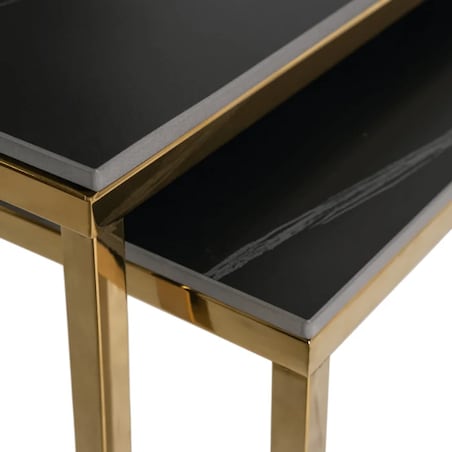 Stolik Kawowy Kwadratowy Zestaw 2w1 Ława Glamour Czarny Marmur Złoty TENOR