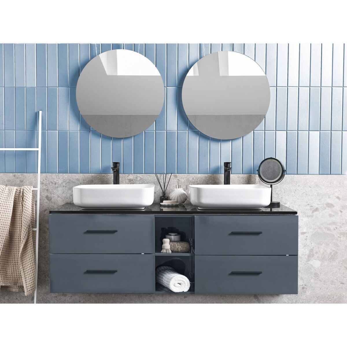 Zestaw mebli łazienkowych z podwójną umywalką i lustrami szary PILAR