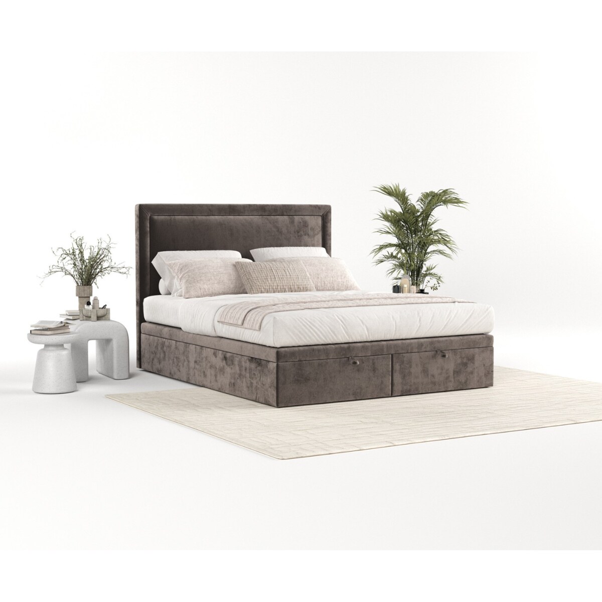 Łóżko tapicerowane SALMA 160x200 z pojemnikiem, Brązowy, tkanina Lotta 39