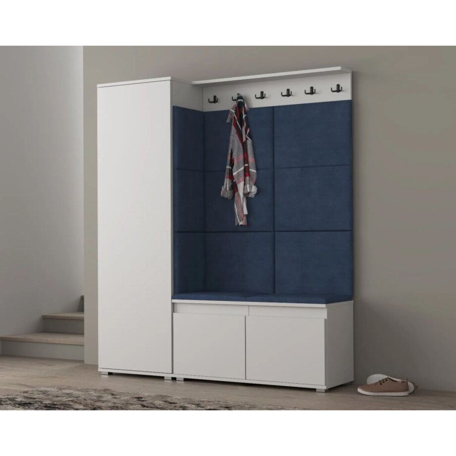 Garderoba z siedziskiem SINGAPUR 154 do przedpokoju biała/granatowa