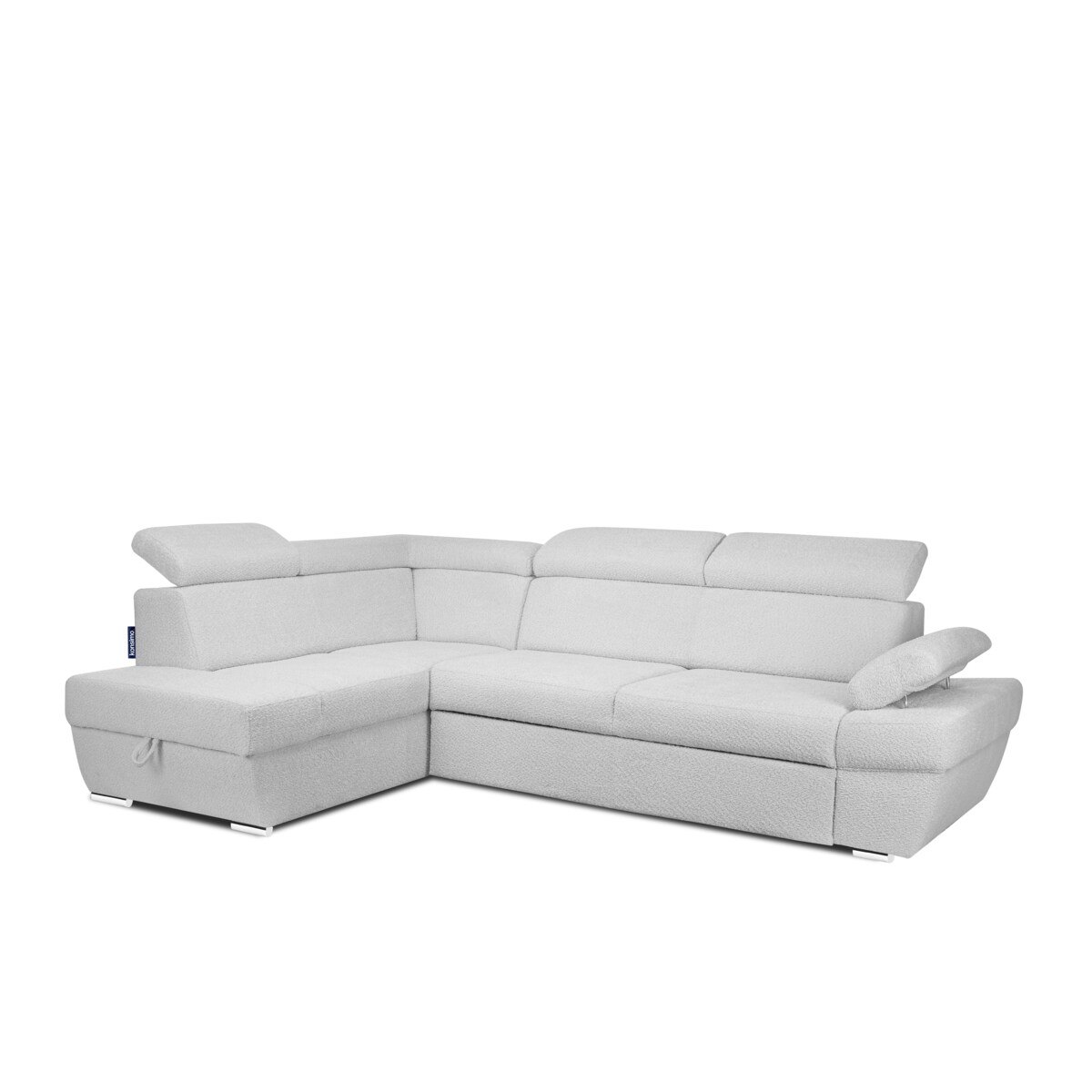 KONSIMO RATLO Narożnik rozkładany jagnięcy z pojemnikiem na pościel, szary po lewej stronie