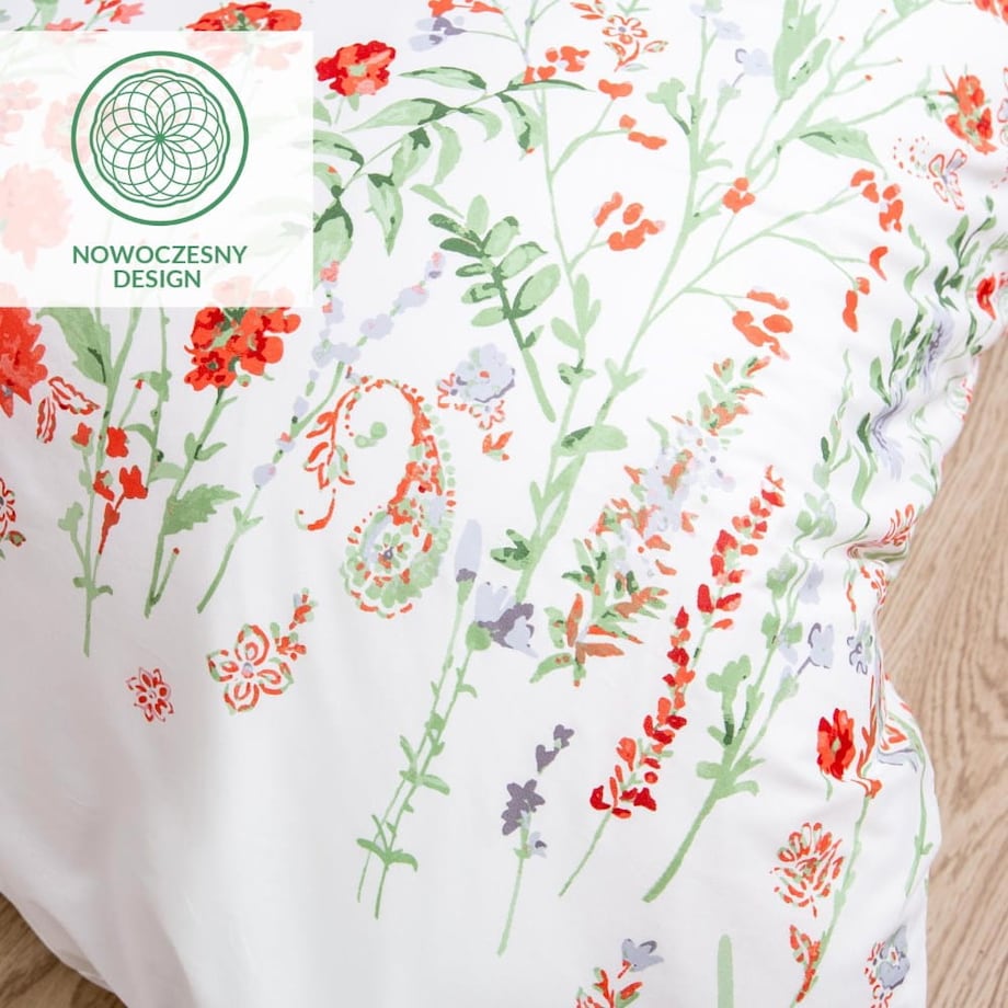 Pościel bawełniana 200x220 Cottonlove Exclusive Elyese biała w kolorowe wiosenne kwiaty
