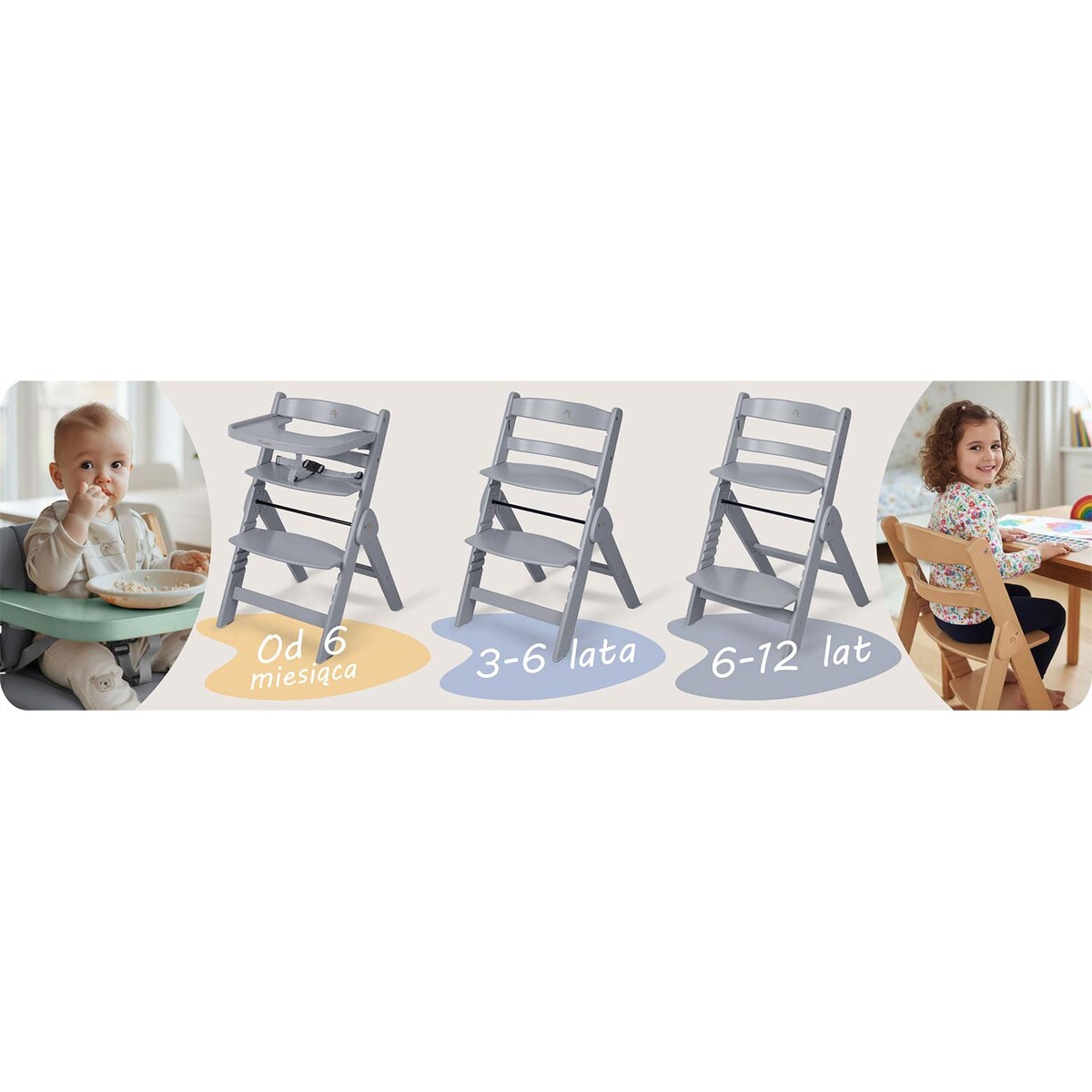 Drewniane krzesełko do karmienia Nukido składane regulowane pasy 702002