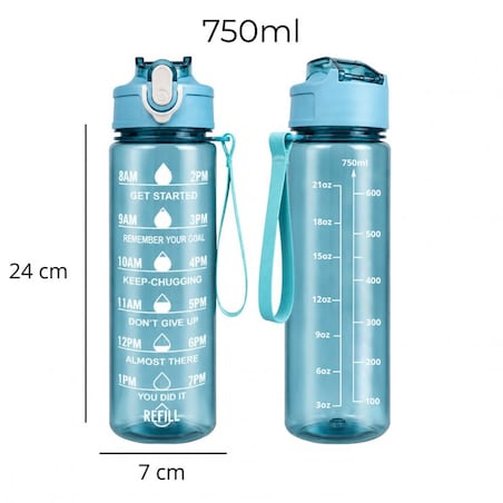 Butelka na wodę, sportowy bidon z miarką, hasła motywacyjne, 750ML niebieski BD61
