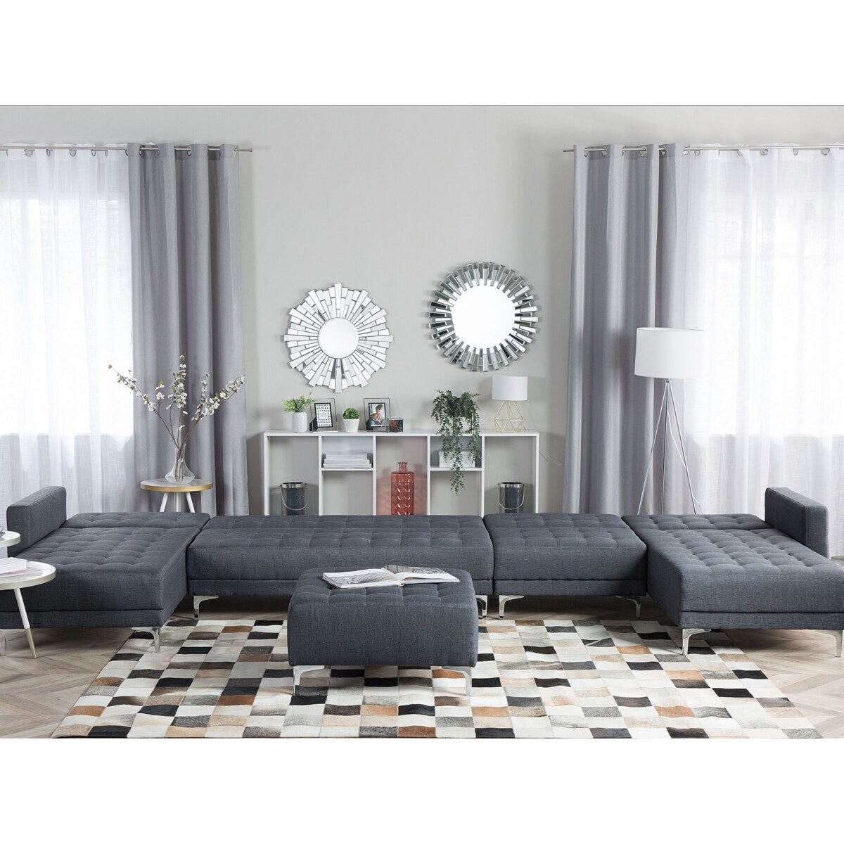 Narożnik rozkładany 6-osobowy z otomaną ciemnoszary ABERDEEN