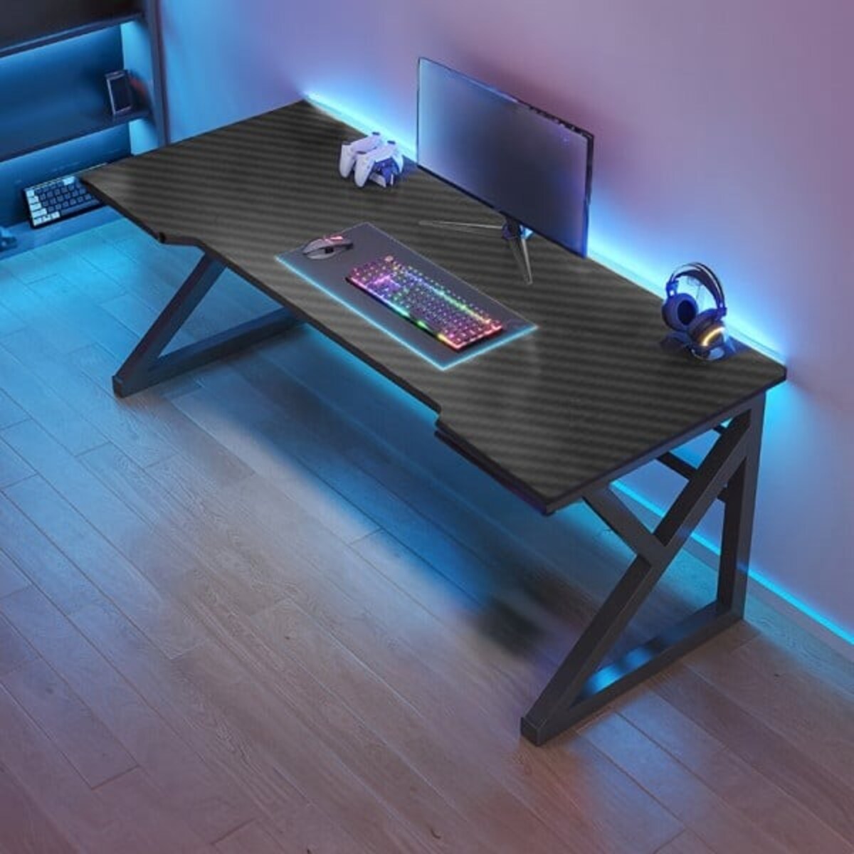 Biurko gamingowe komputerowe czarne carbon nowoczesne dla gracza 120 cm
