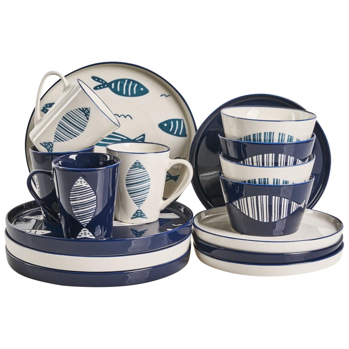 Zastawa stołowa 16-częściowa TAMARIND Porcelana Biały/ niebieski