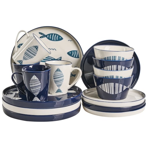 Zastawa stołowa 16-częściowa TAMARIND Porcelana Biały/ niebieski