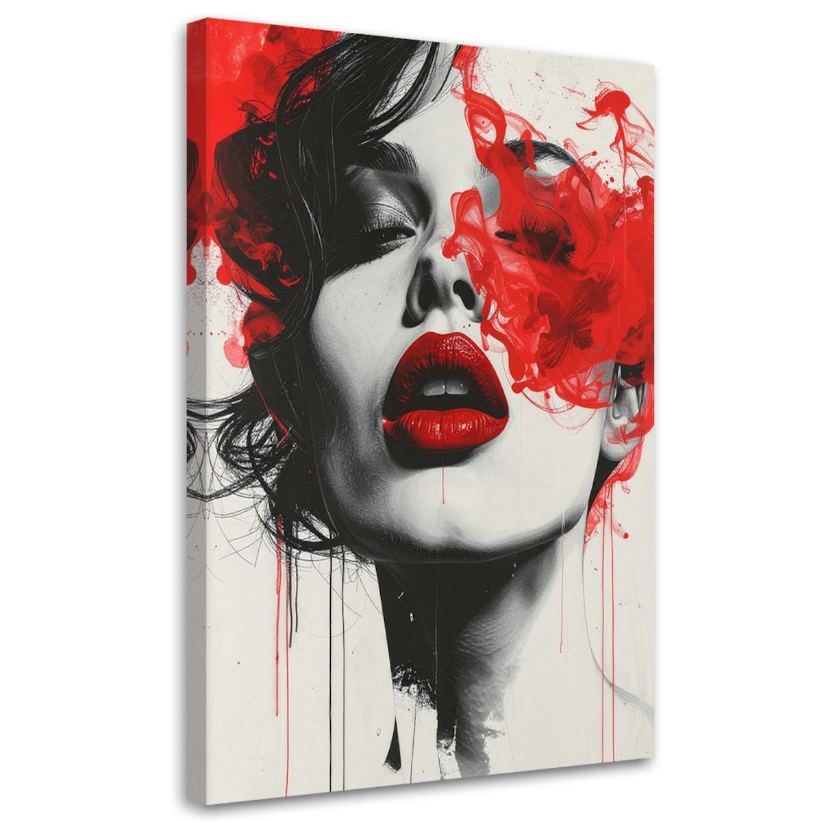 Obraz do salonu sypialni biura Kobieta, Czerwone Usta Nowoczesny Czarno Czerwony 40x60 cm
