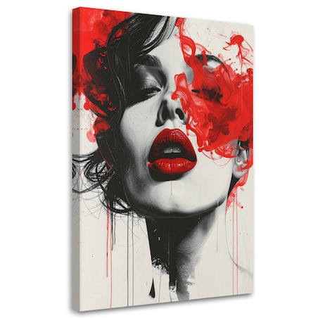Obraz do salonu sypialni biura Kobieta, Czerwone Usta Nowoczesny Czarno Czerwony 40x60 cm