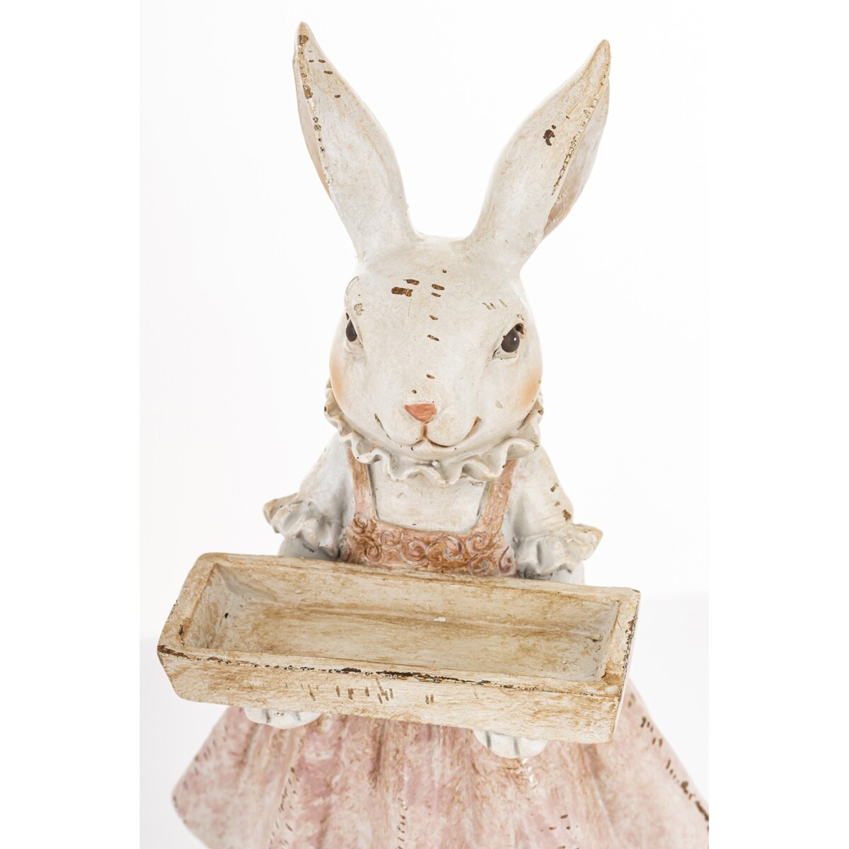 Figurka - króliczka 20x10x8cm AMELIA w jasnej spódniczce ze skrzynką na kwiaty