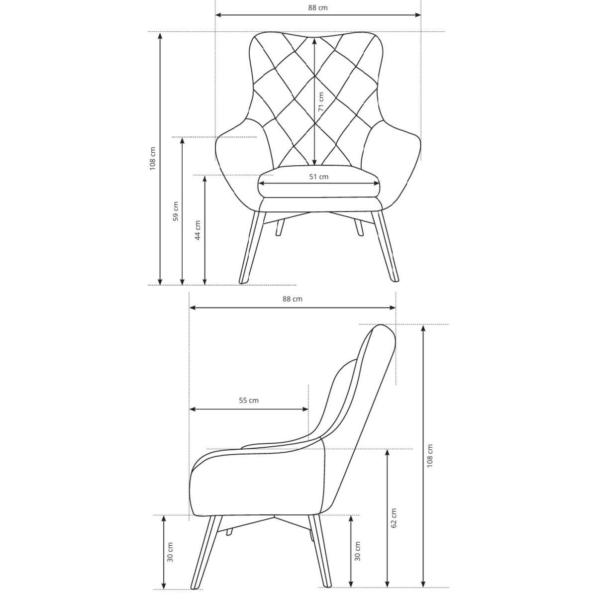 Wygodny Fotel na drewnianych nogach LISA CARO granatowy
