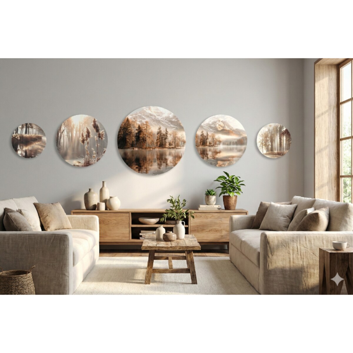 Obrazy Okrągłe na ścianę Beżowy Zestaw Boho do sypialni pokoju salonu