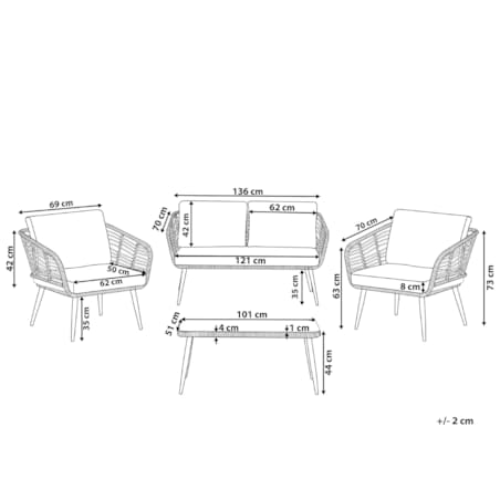 Zestaw ogrodowy ze stolikiem dla 4 osób CORINTH II Technorattan Naturalny