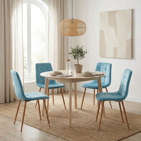 Krzesło tapicerowane do salonu welurowe turkusowe pikowane