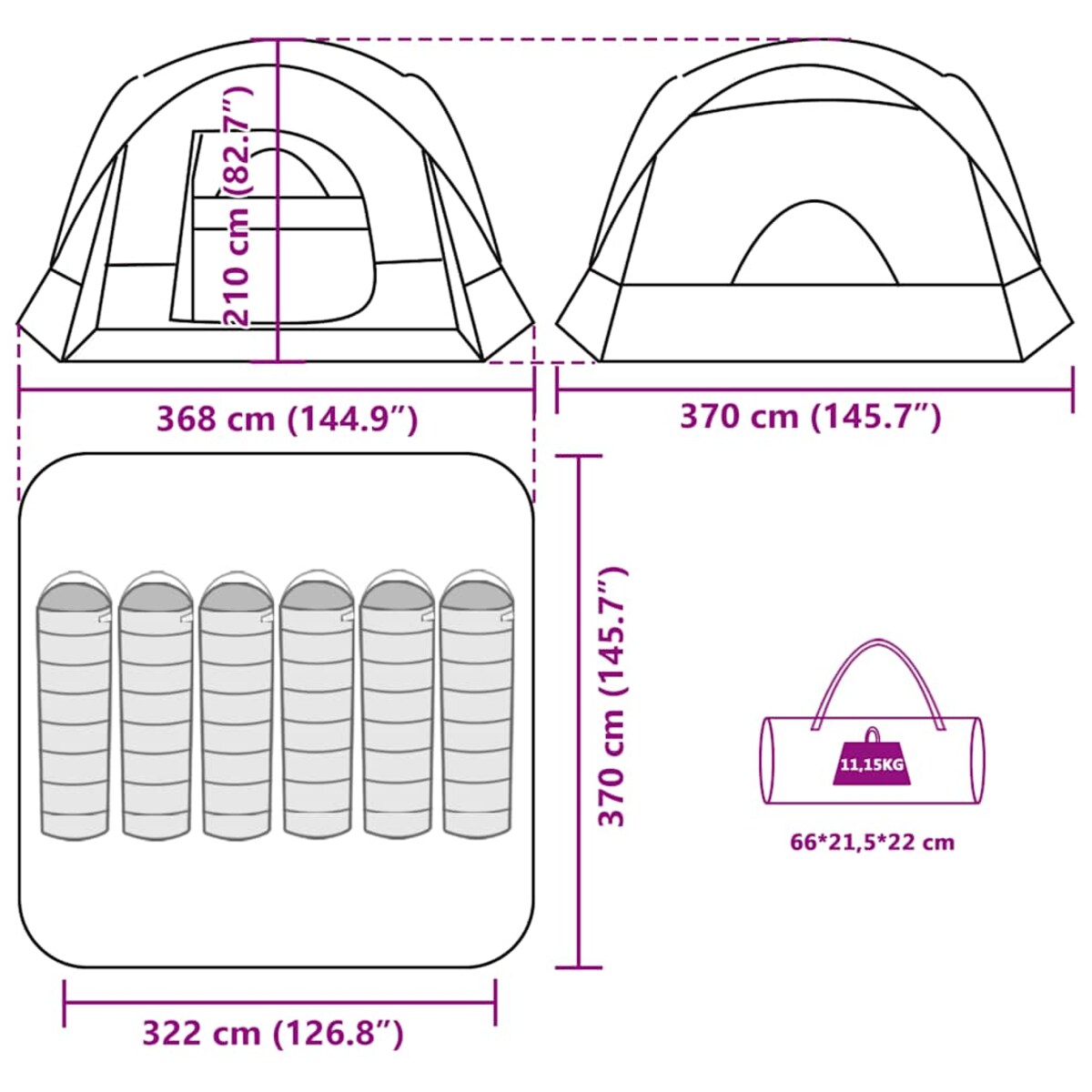 vidaXL Namiot rodzinny, 6-os., kabinowy, zielony, wodoszczelny
