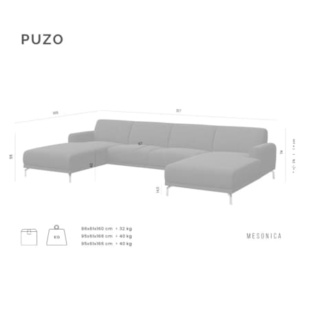 Sofa narożna podwójna Puzo szara