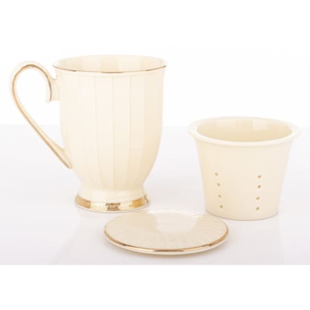 Kubek 400 ml porcelanowy z zaparzaczem 9x12,5x12,5 cm VIENNA-2 ecru