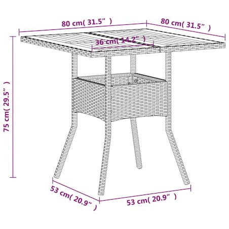 vidaXL Stolik ogrodowy, beżowy, 80x80x75 cm, polirattan i akacja