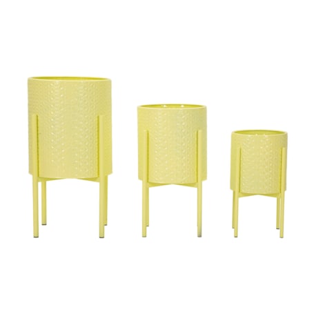 Zestaw 3 kwietników Iris, kolor żółty, żelazo, wysokości 56,5, 48,5 i 37,5 cm, styl nowoczesny, na rośliny doniczkowe, Mauro Ferretti