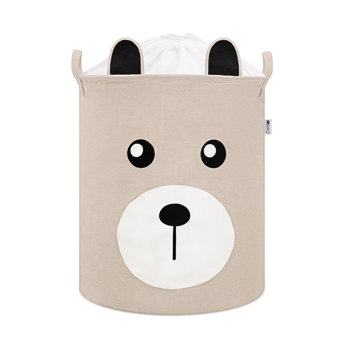 bawełniany kosz na zabawki sipo, zamykany na ściągacz, beżowy miś, xl