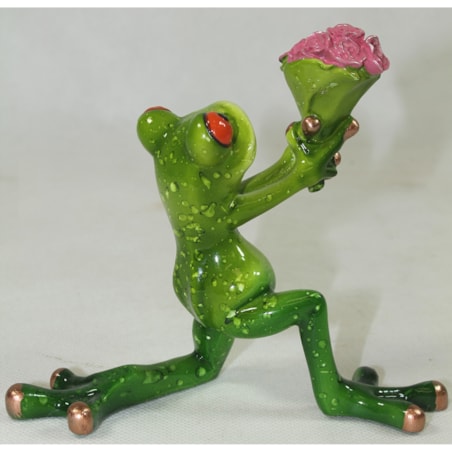 Dekoracja - żabka z kwiatami na Walentynki 12x14x6,5 cm RANE con fiori