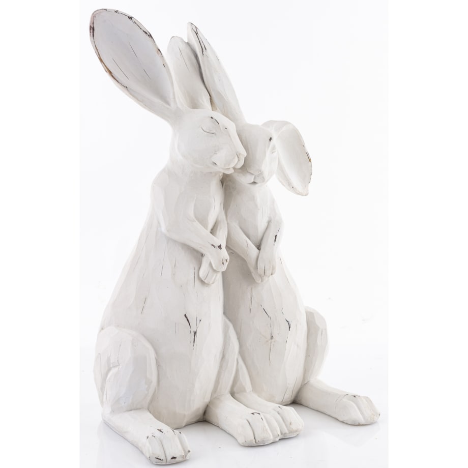 Dekoracja - figurka 2 białe ZAJĄCZKI-2 przytulone 32x20x17 cm