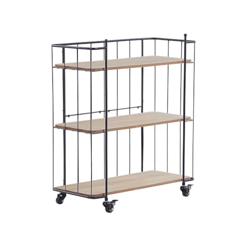 Metalowy wózek kuchenny 3-poziomowy jasne drewno z czarnym GABBS