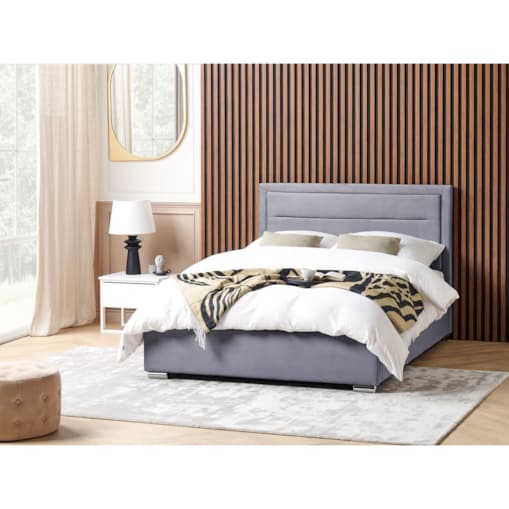 Łóżko z pojemnikiem welurowe 140 x 200 cm ciemnoszare ROUEN