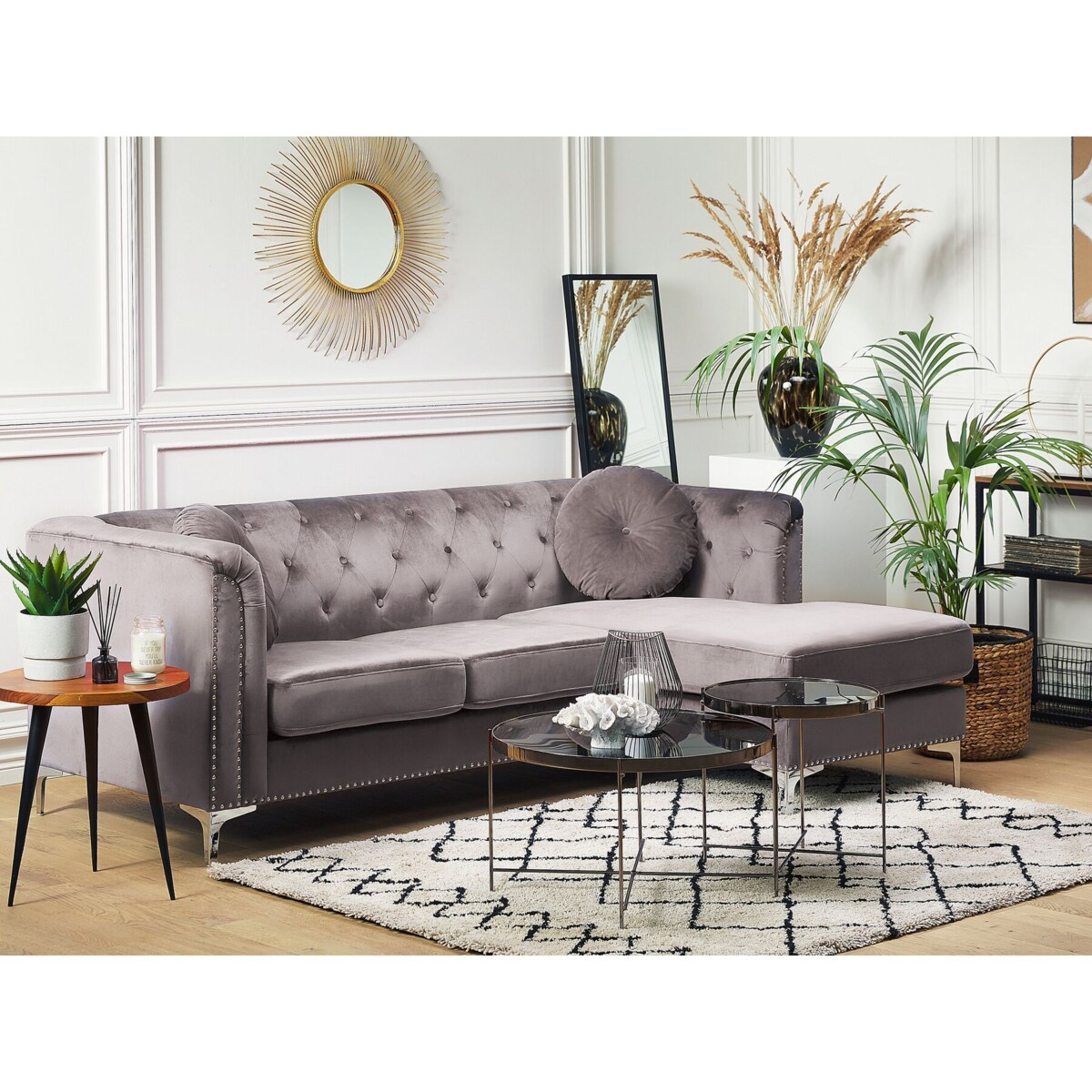 Narożnik welurowy lewostronny szary FLEN