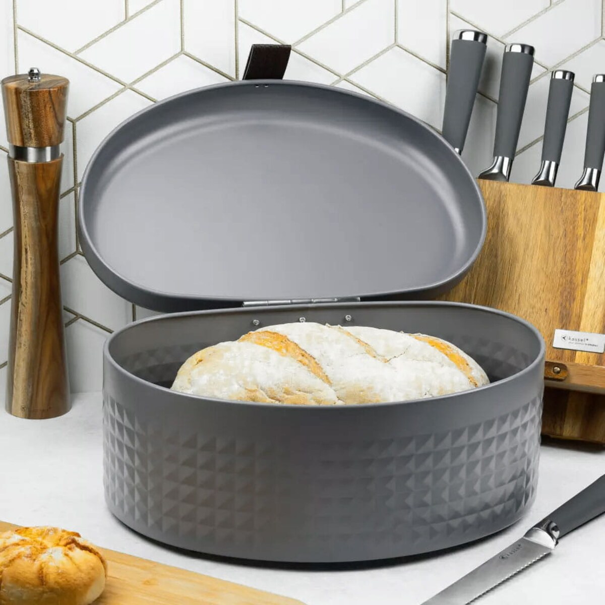 Chlebak stalowy Pojemnik na chleb pieczywo bułki szary KLAUSBERG