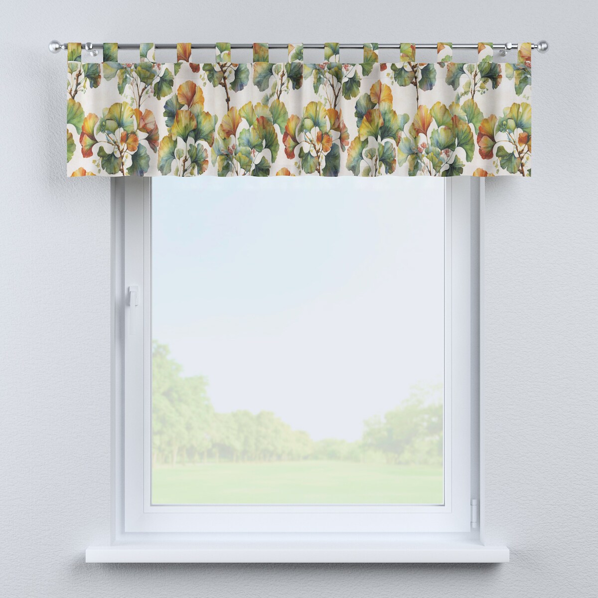 Lambrekin na szelkach 390x40 wielobarwne kwiaty na białym tle