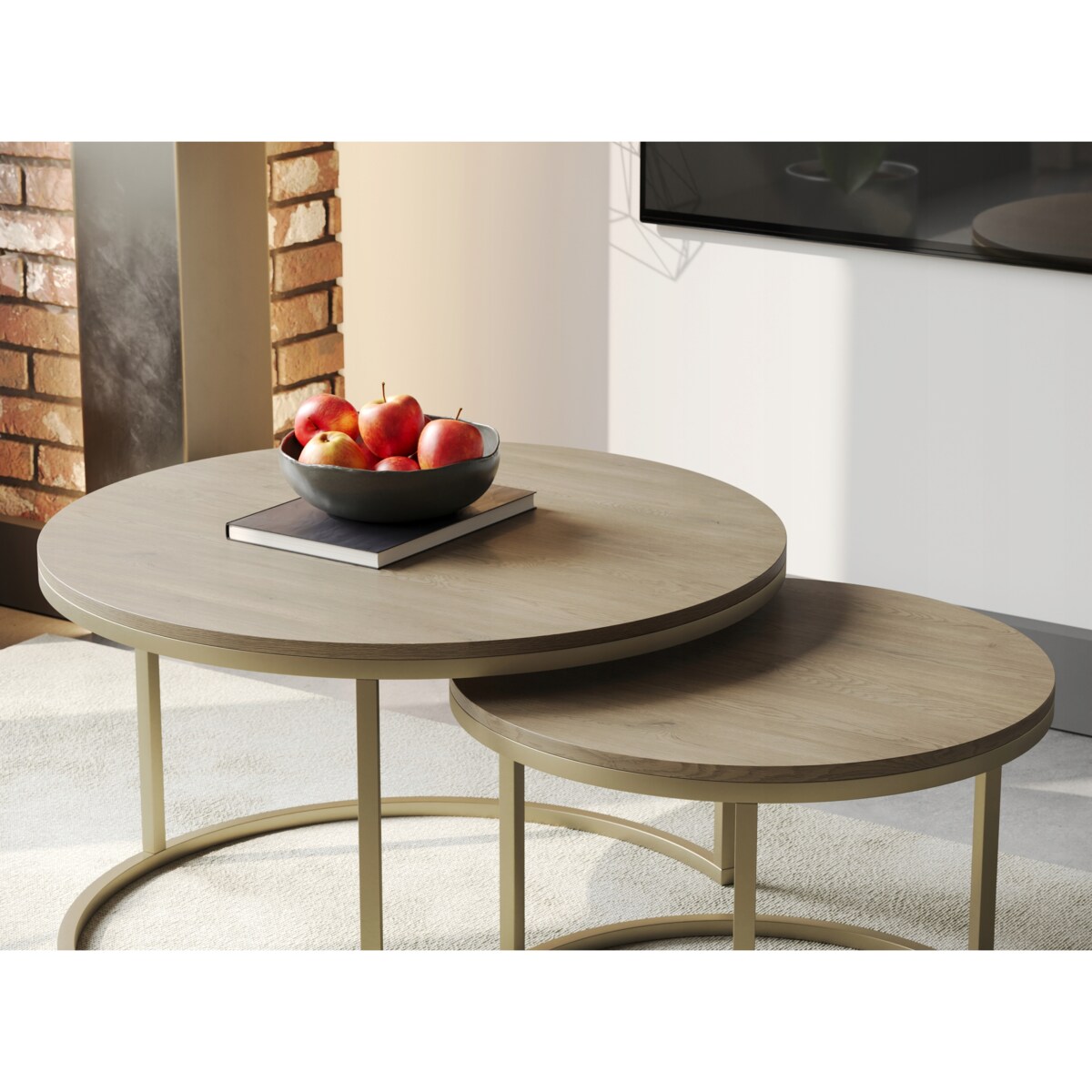 Stolik Kawowy Do Salonu CREMONA Złote Nogi 2w1 Okrągły Nowoczesny GOLD