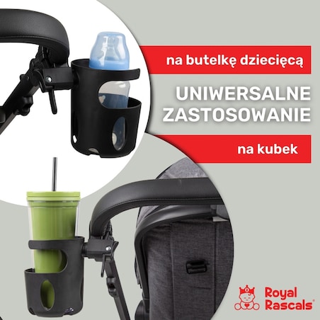 Uniwersalny uchwyt na kubek do wózka dziecięcego czarny 1 szt., Royal Rascals
