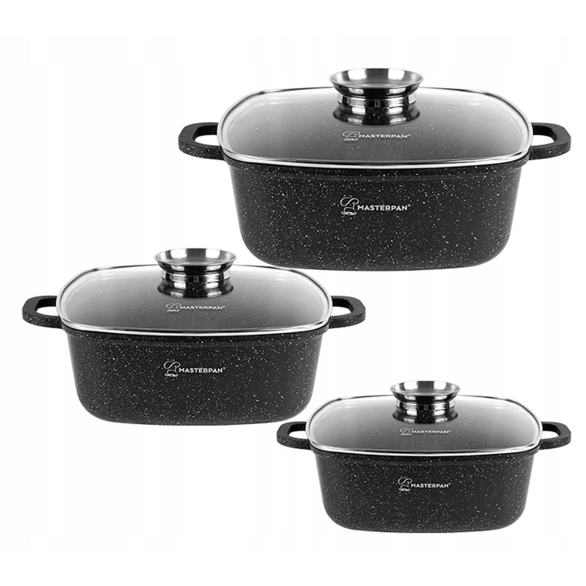 Zestaw Garnków Marmurowych Kwadratowych 6 El. 20/24/28 Cm Aroma