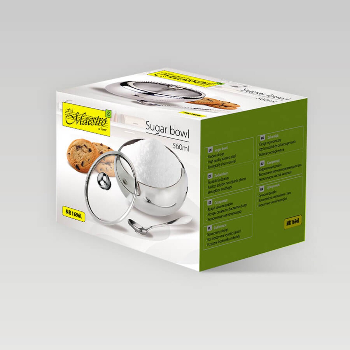 Cukiernica cukierniczka stalowa z łyżeczką na cukier duża 560ml MAESTRO