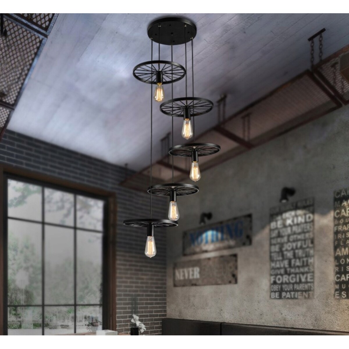 Lampa Sufitowa Czarna Żyrandol Loft Industrial