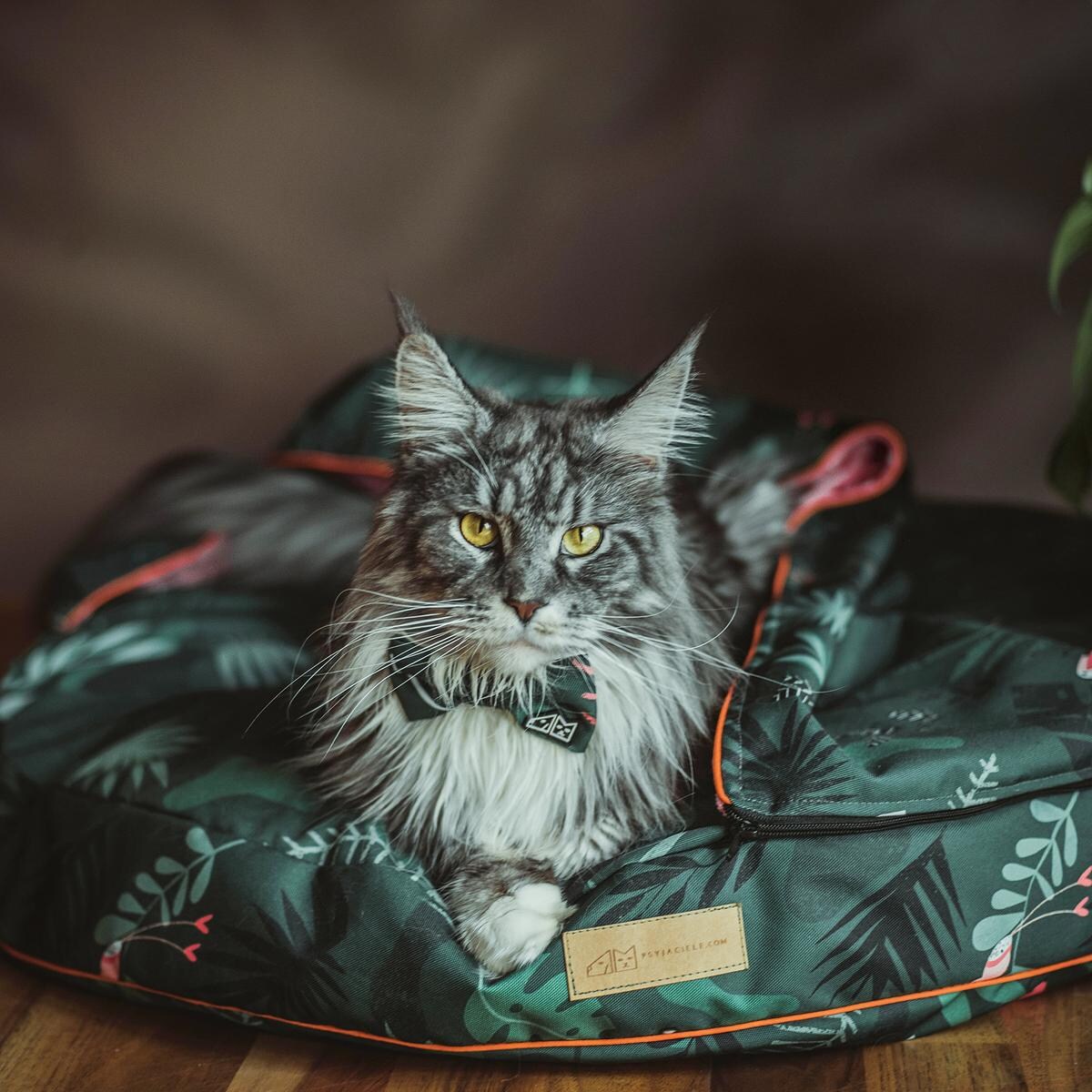 Legowisko okrągła poducha z kapturem "Welcome to the jungle" - Rozmiar: M