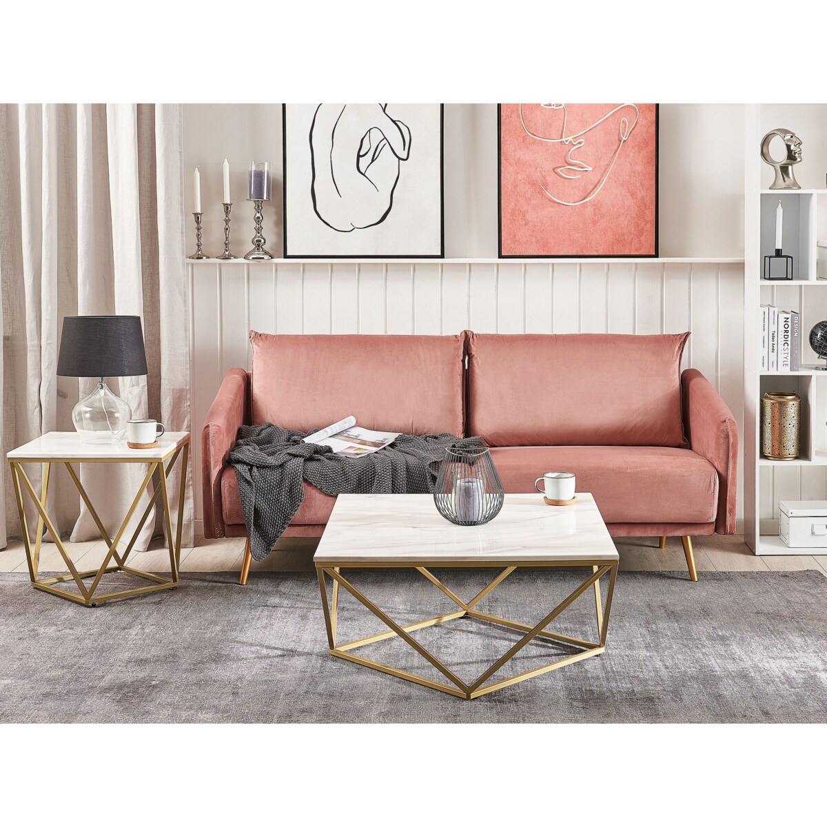 Stolik pomocniczy efekt marmuru beżowo-złoty MALIBU