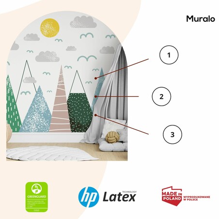 NAKLEJKI NA ŚCIANĘ DLA DZIECI ZIELONE GÓRY CHMURKI SŁOŃCE PTAKI ZESTAW